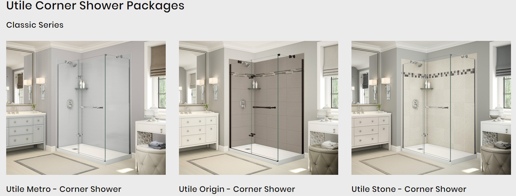 utile corner shower packages Two Day's Bathrooms