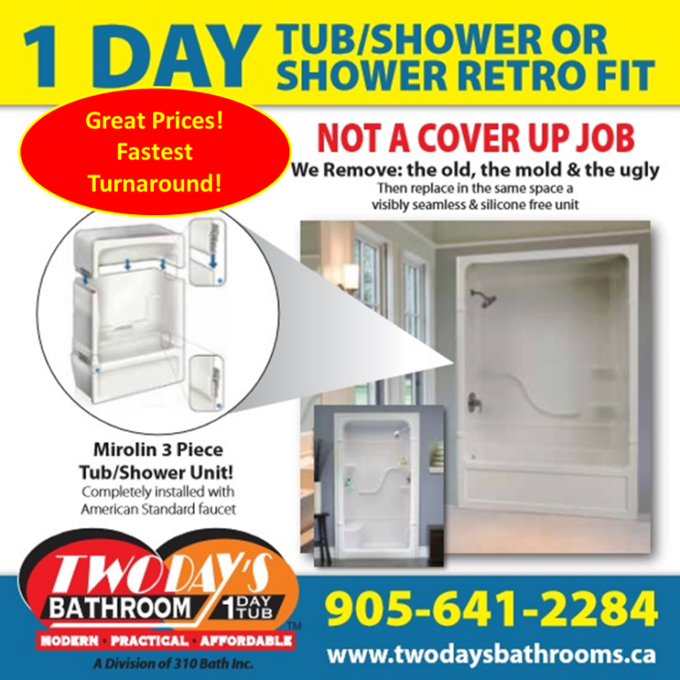ONEDAY BATHROOM REMODEL Tub/Shower Package Two Day's Bathrooms